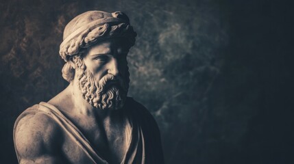 Fototapeta premium A solemn and contemplative statue of an ancient Greek god looking straight at me