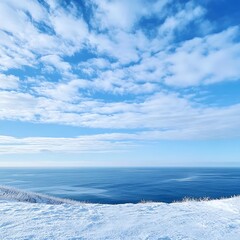 Obraz premium open door to sea and blue sky with clouds,