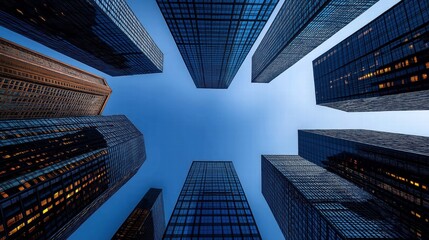 Reflective skyscrapers, business office buildings