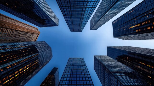 Reflective skyscrapers, business office buildings