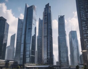 Obraz premium Minimalist cityscape with sleek skyscrapers and futuristic architecture, urban, tech, high-rise