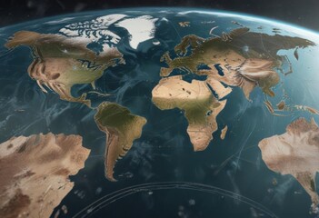 Abstract world map with circle lines and satellite imagery,  atmosphere,  satellite,  map