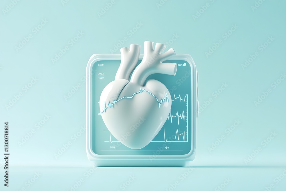 Poster sleek and professional 3d of a heart with a connected pressure monitor in a minimalistic and