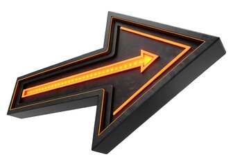 A double-layered 3D arrow with a black base and glowing orange edges, pointing forward with a futuristic feel.