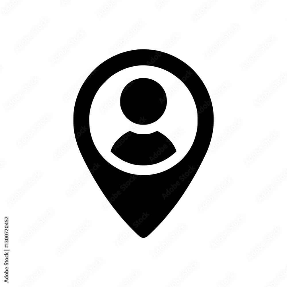 Poster location icon with a person symbol representing personal identification in minimalist design style