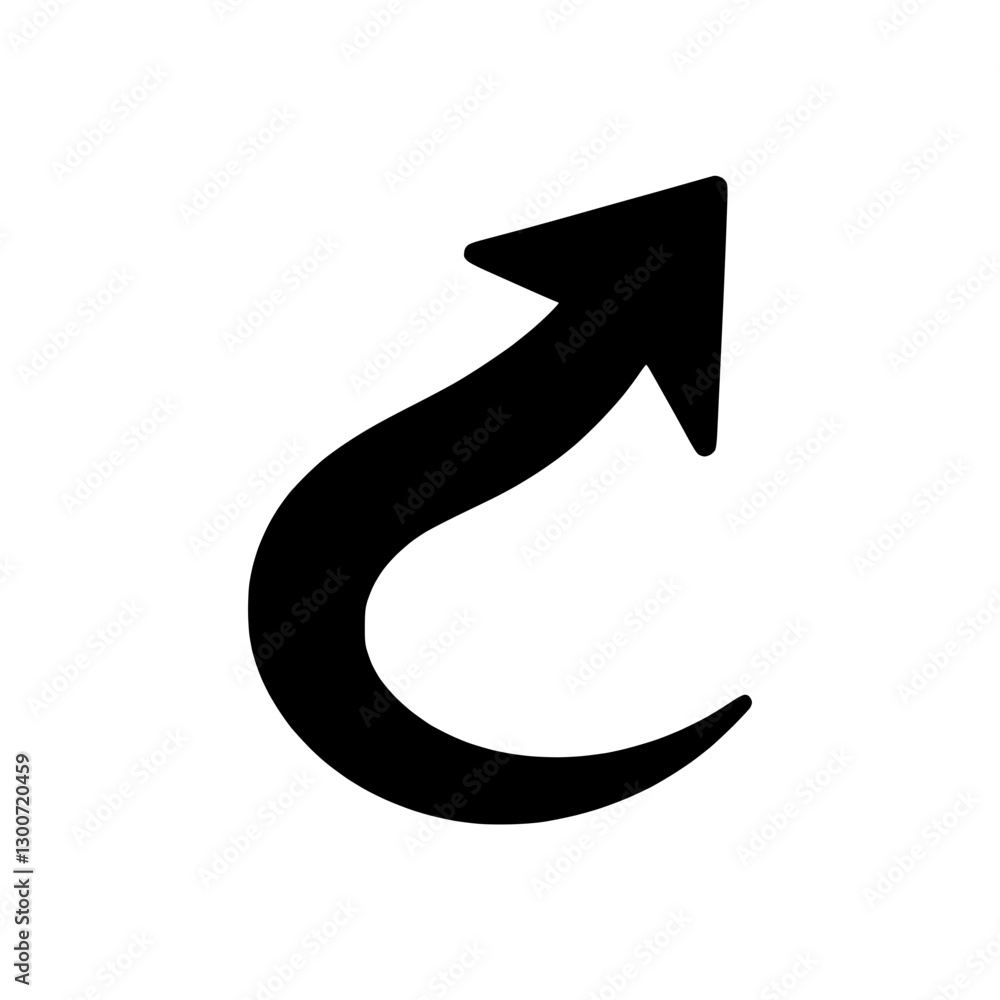 Poster curved upward arrow icon representing direction and movement in minimalist design style