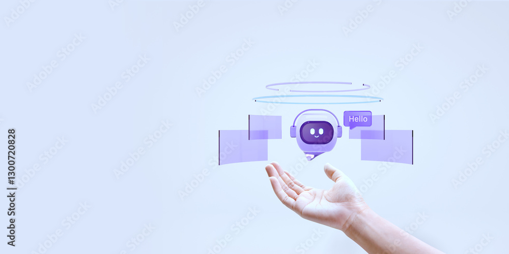 Poster a hand showing technology, generative ai, artificial intelligence, cyber security, digital transform