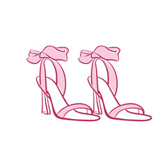 Hand drawn bridal high heels with pink bow vector