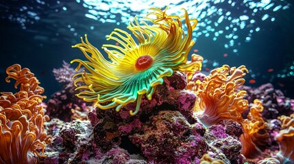 Vibrant Underwater Anemone Reef Scene  Coral  Ocean  Sea Life