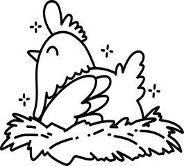 Hand drawn easter hen cartoon doodle 