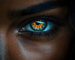 Glowing Pair of Mysterious Eyes Peering from Darkness Vibrant Color Intriguing Concept