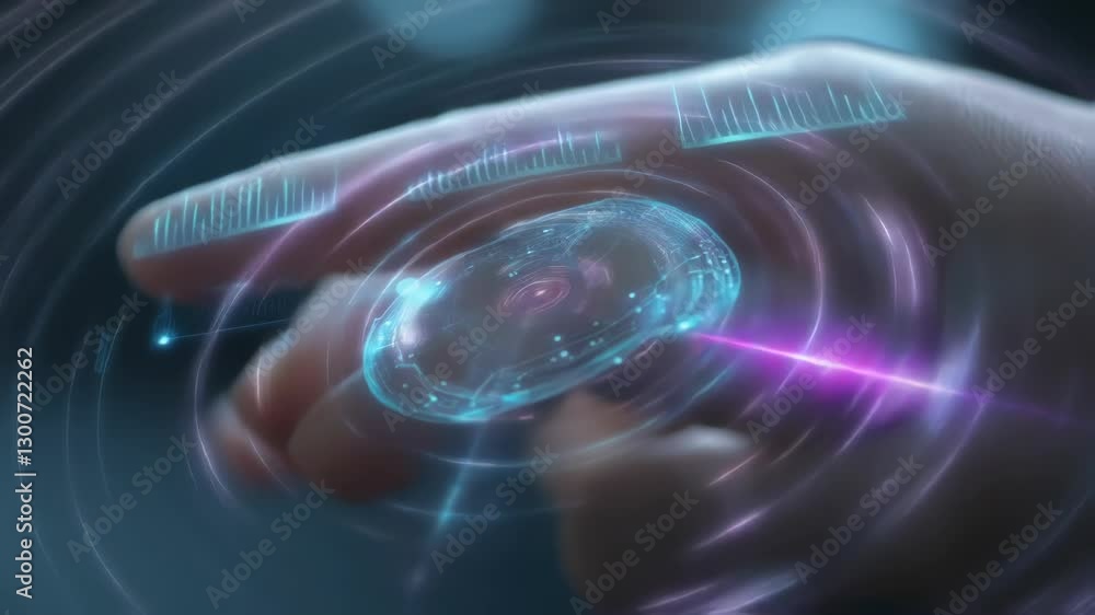 Poster hand interacting with holographic digital data visualization, revealing cutting edge augmented reali