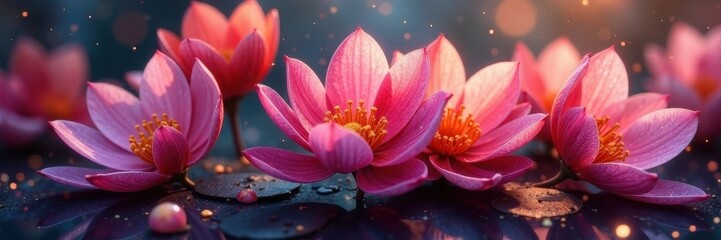 Shimmering petals, diverse blooms, elegant design, flower bouquet, bloom