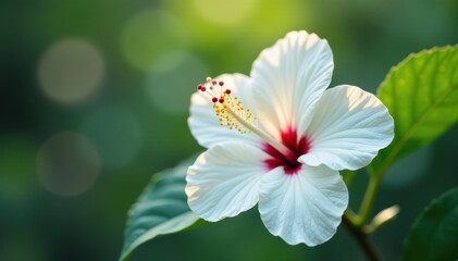 Single white hibiscus, delicate petals, vibrant stamen , exotic, delicate, backdrop