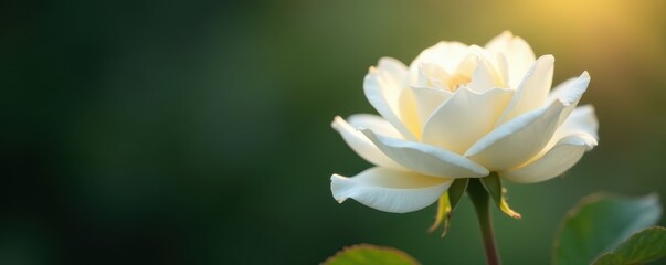 Fototapeta premium Solitary white rose, delicate petals, soft light, nature, wedding, fragile