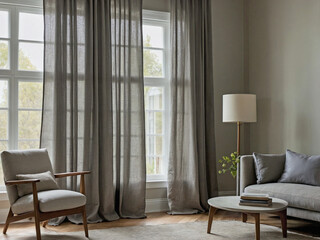 Gray Linen Curtains Framing a Large Window