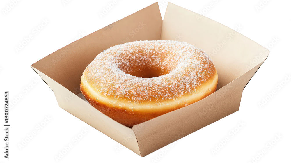 Aufkleber single donut placed in a simple. light brown paper container the donut is round with a smooth. golde