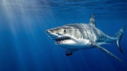 Fototapeta premium Majestic Great White Shark Underwater Ocean Predator Wildlife Photo