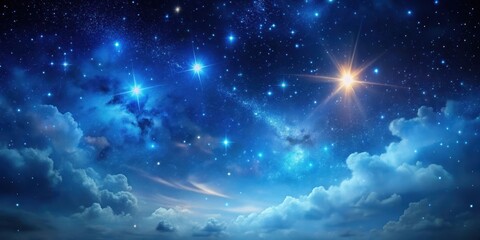 Dark blue sky with twinkling stars and wispy clouds , ethereal, galaxy ,  ethereal, galaxy , space