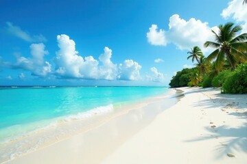 Turquoise water laps white sand beach, Mauritius , idyllic, image, vacation