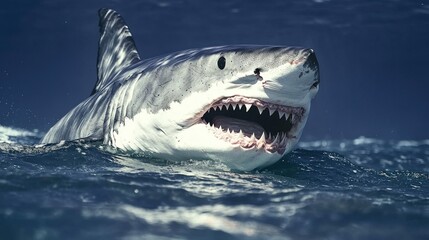 Great White Shark Ocean Predator  Jaws Open  Wildlife  Marine Animal  Underwater Scene