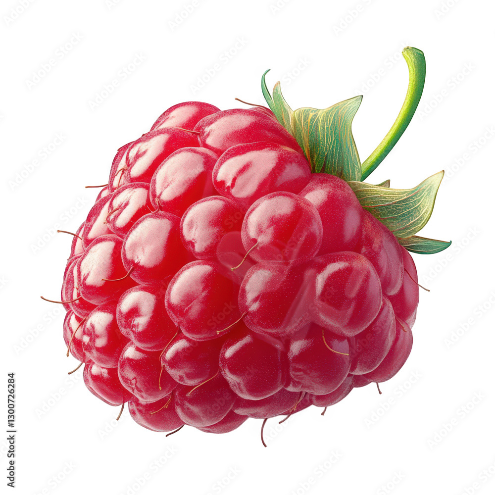 Poster close-up view of a ripe raspberry. showcasing its vibrant red color and distinct texture with small 