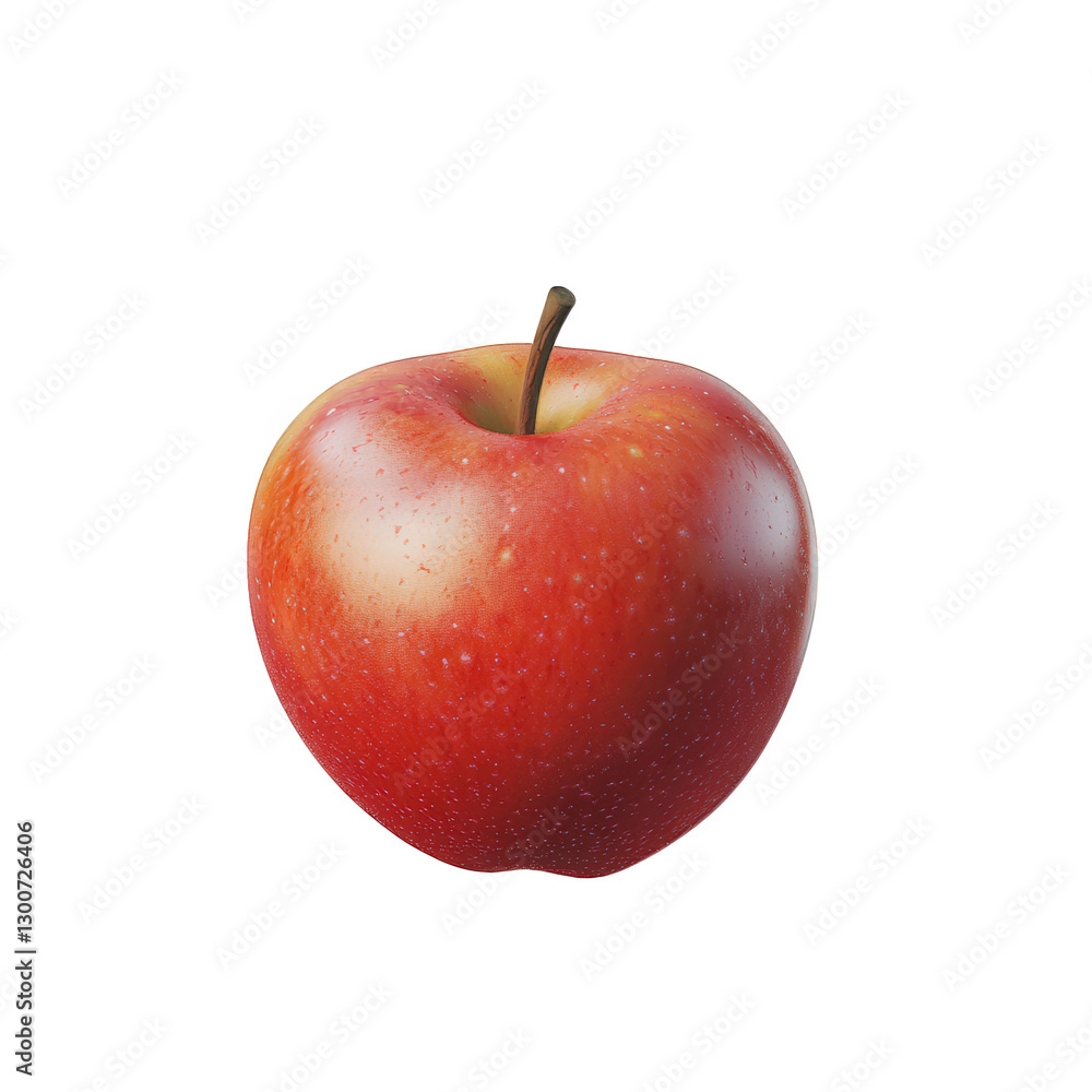 Poster realistic rendering of a red apple. showcasing its smooth. shiny surface and natural color variation