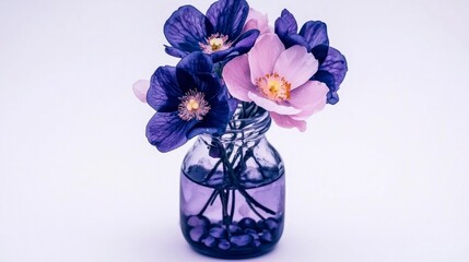 Lavender   Pink Flower Bouquet in Glass Vase  Spring Floral Arrangement  Home Decor