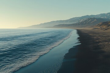 Serene Coastal Landscape Calm Ocean Waves on a Sandy Beach