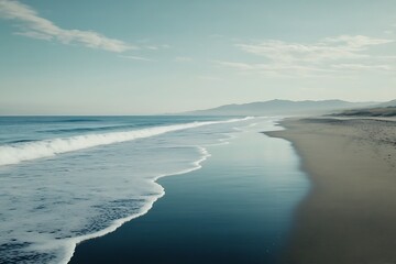 Serene Coastal Scene Calm Ocean Waves on Sandy Beach