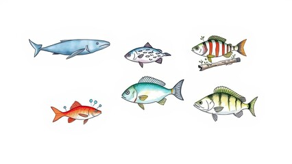 Fototapeta premium Colorful Fish Illustrations Aquatic Life Marine Animals Ocean Wildlife Underwater World Sea
