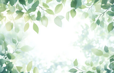 Fresh Green Leaves Border with Bokeh Light Background