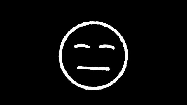 Hand-Drawn Neutral Face Emoji Animation on Black Background in 4K and HD for Reaction and Mood Expressions