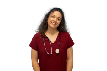 Young smiling doctor or nurse wearing stethoscope with transparent background