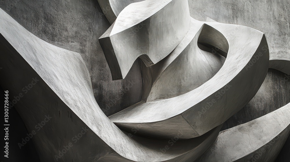 Poster intricate concrete sculpture with dynamic curves and architectural abstraction