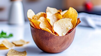 Crispy Tortilla Chips in Wooden Bowl  Snack Food Appetizer