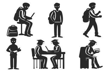 set of Student Silhouette vector illustration