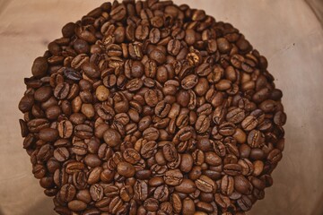 Light Roast Coffee Beans in Glass Jar from Above