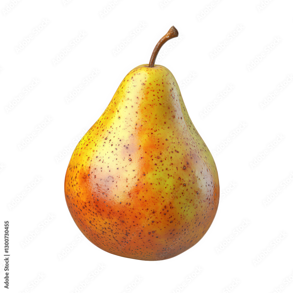 Poster a realistic. glossy pear with a smooth texture and a gradient of yellow and orange hues. showcasing 