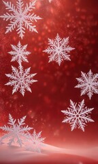 Delicate snowflakes dance on gradient red background, evoking winter wonderland magic ,  snowy,  red,  winter