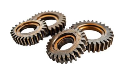 Gears interconnected and arranged in an artistic display for mechanical design and engineering purposes, cut out