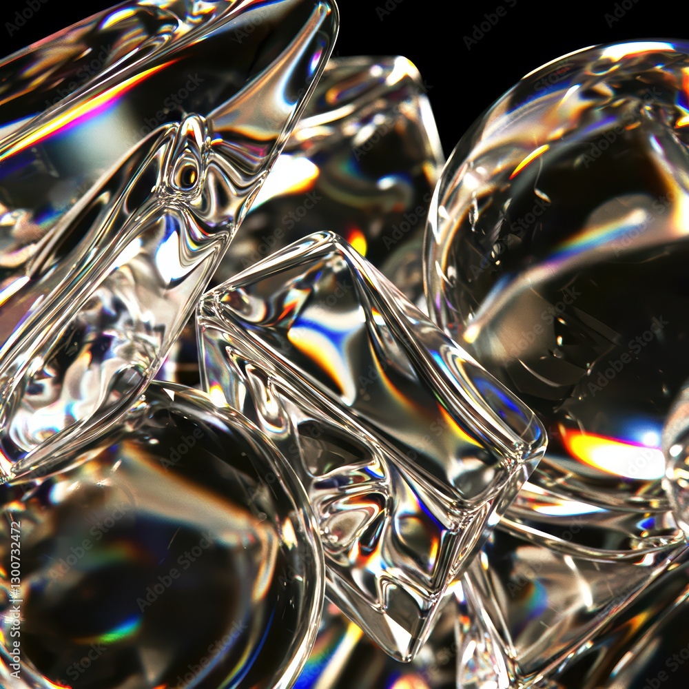 Poster glass abstractions with play of light create the effect of chromatic dispersion