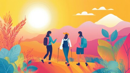 Naklejka premium Enjoying Nature Walks in a Vibrant Mountain Landscape