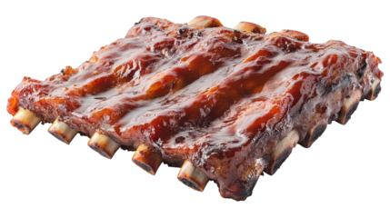 a delicious rack of barbecue ribs. glazed with a rich. sticky sauce. highlighting the tender meat and visible bones it emphasizes the mouthwatering appeal of grilled food. often enjoyed at gatherings
