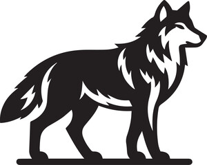 wolf vector illustration, wolf clipart vector, wolf silhouette logo vector, wolf vector black and white background full body