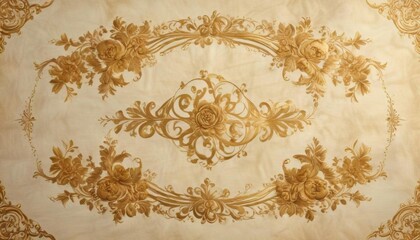 Floral vignette with swirling calligraphic patterns in golden ink on parchment paper,  golden,  vines