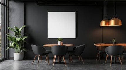 Modern Dark Cafe Interior Design with Mockup Poster