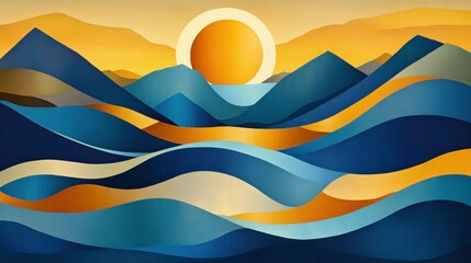 Obraz premium Golden Sunset Over Mountains with Vibrant Colors