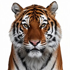 Majestic Tiger with Intense Gaze Isolated on White Background.