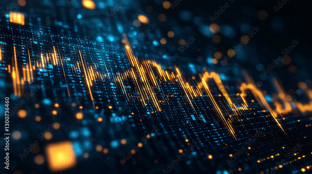Poster financial wealth regulation. digital sound wave pattern with glowing particles and data visualizatio